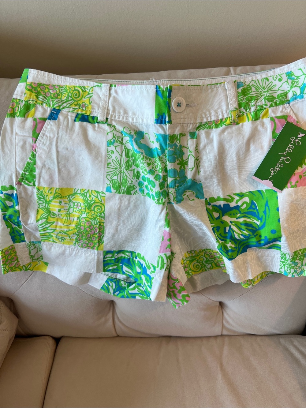 Lilly Pulitzer White Shorts with Green, Blue & Pink Patchwork